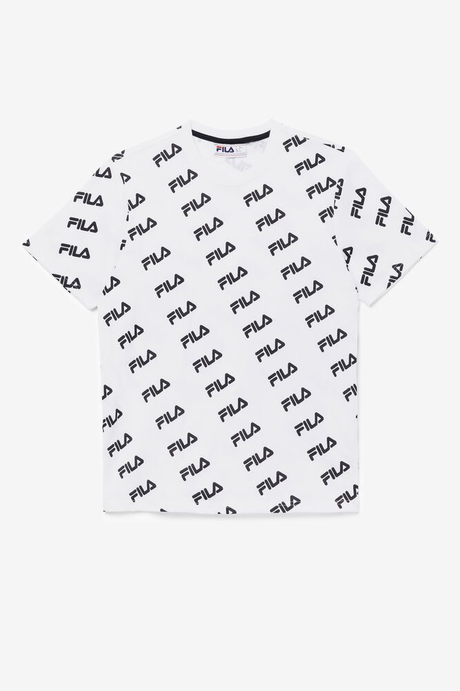 Fila T-Shirt Mens White Diagonal Logo - Ireland 24581-CINQ